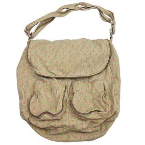 Floral Canvas Crossbody Bag With Dual Front Pockets & Adjustable Strap Boho Hobo